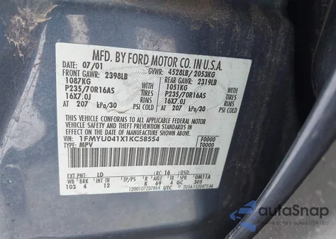 2001 Ford Escape Xlt z USA, uszkodzony, nr VIN 1FMYU041X1KC58554